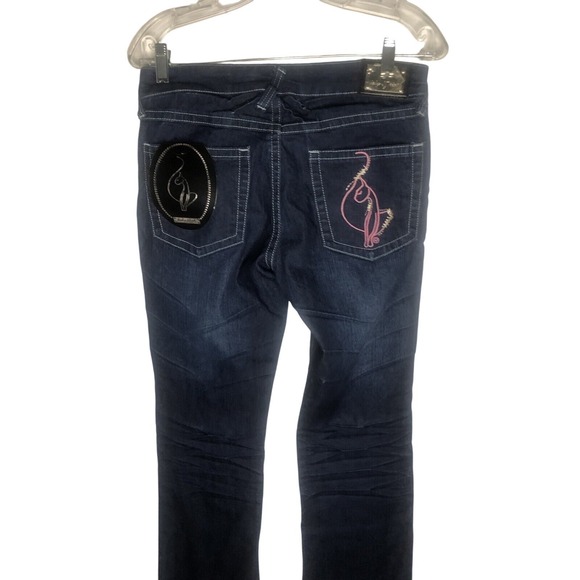 Baby Phat Jeans Women's Dark Wash Denim Embellished Pockets Straight Leg - Picture 8 of 11